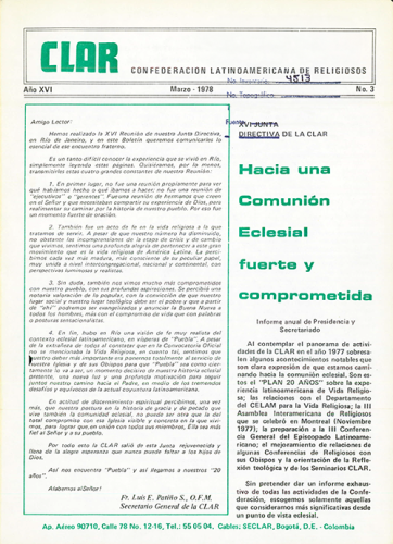 Boletín CLAR No 3 de 1978