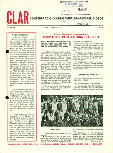Boletín CLAR No 9 de 1973