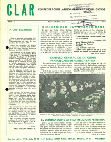 Boletín CLAR No 9 de 1971