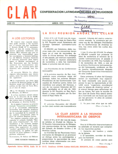 Boletín CLAR No 4 de 1971