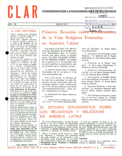 Boletín CLAR No 5 de 1971