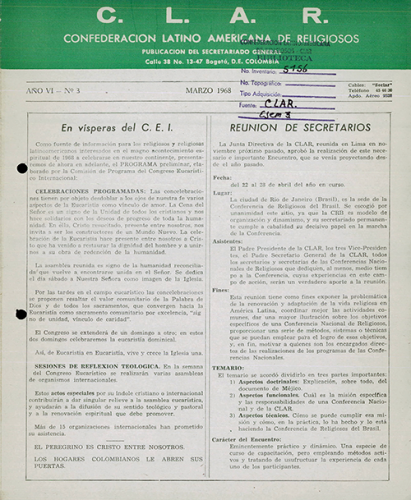 Boletín CLAR No 3 de 1968