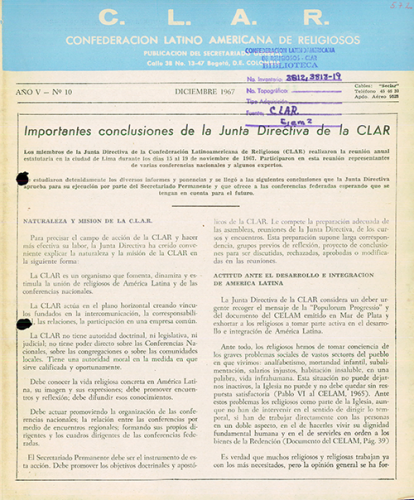 Boletín CLAR No 10 de 1967
