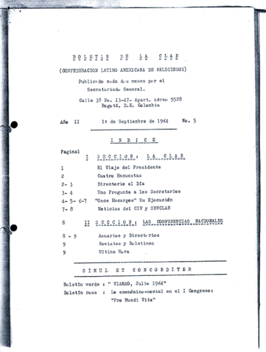 Boletín CLAR No 5 de 1964 