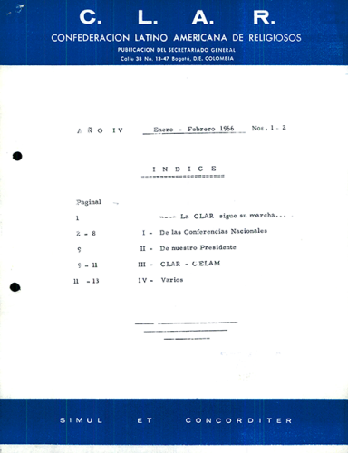 Boletín CLAR No 1-2 de 1966