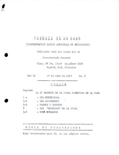 Boletín CLAR No 3 de 1964