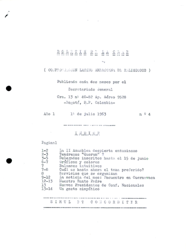 Boletín CLAR No 4 de 1963
